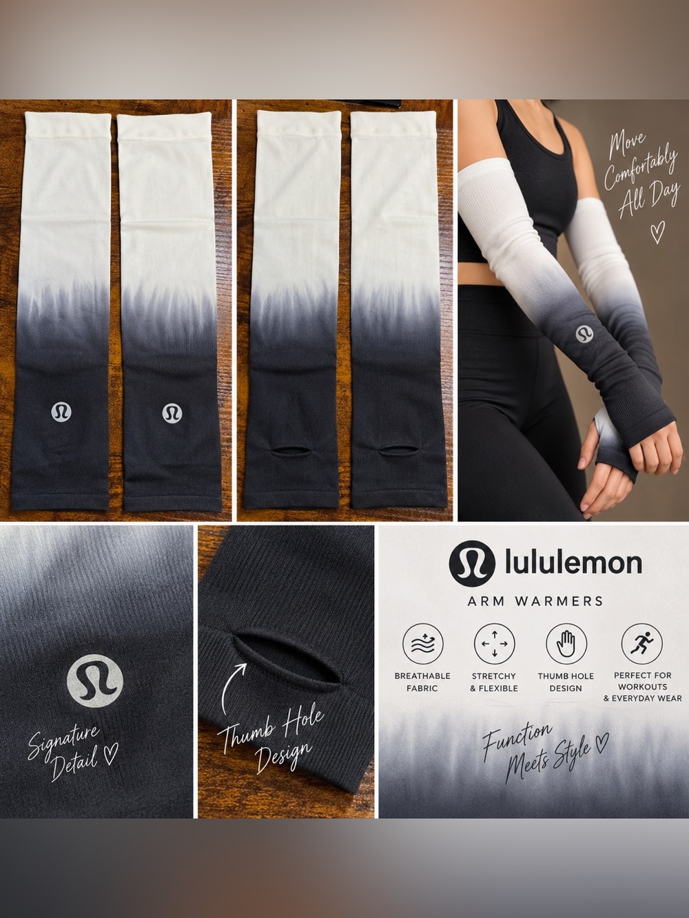 lululemon Ombre Arm Warmers — Black to White Gradient